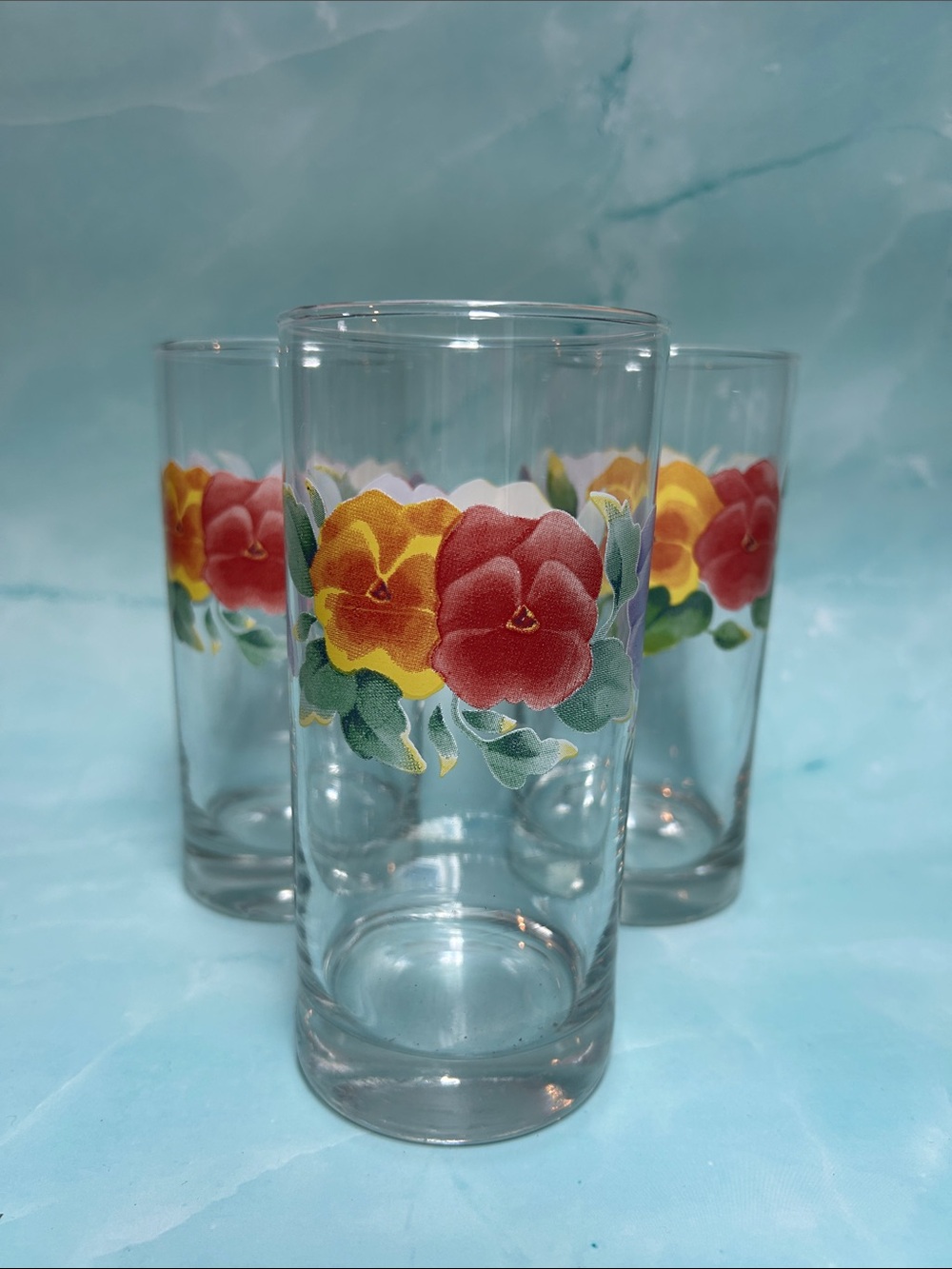 Set of 3 Corelle Summer Blush Pansy Tumbler 16 oz Iced Tea Water Drinking Glass